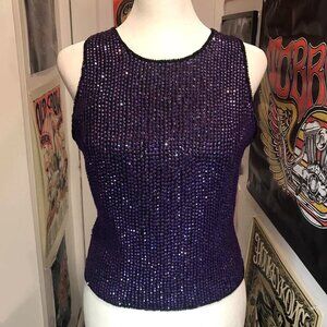 Vintage Laurence Kazar 80s Sequin and Beaded Purple Top - Size PM, NO FLAWS!